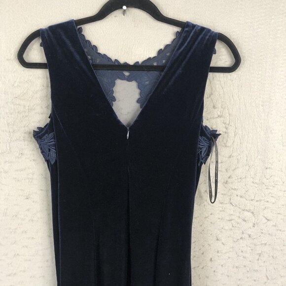 Vintage Scott McClintock Velvet Maxi Dress Womens 8 Navy Blue Velour Y2K Formal - Picture 13 of 16